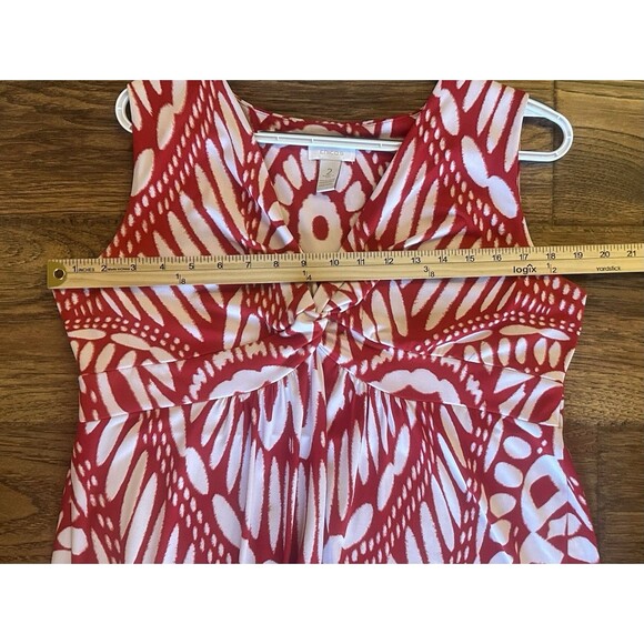 Chico’s Large 12/14 Red White Abstract Print Maxi Dress Sleeveless Empire Waist - Picture 5 of 5